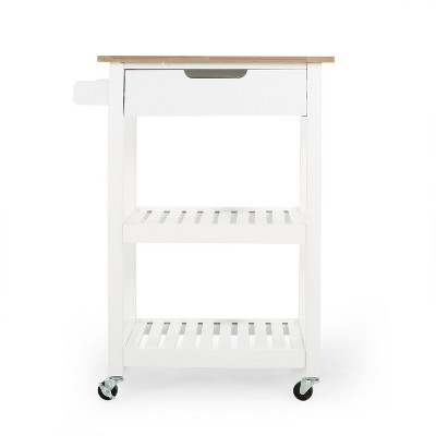 GDFStudio Tattnall Contemporary Kitchen Cart with Wheels and Natural Wood Top