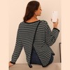 Seta T Women's Round Neck Long Sleeve Back Split Curved Hem Striped Knit Sweater - 3 of 4