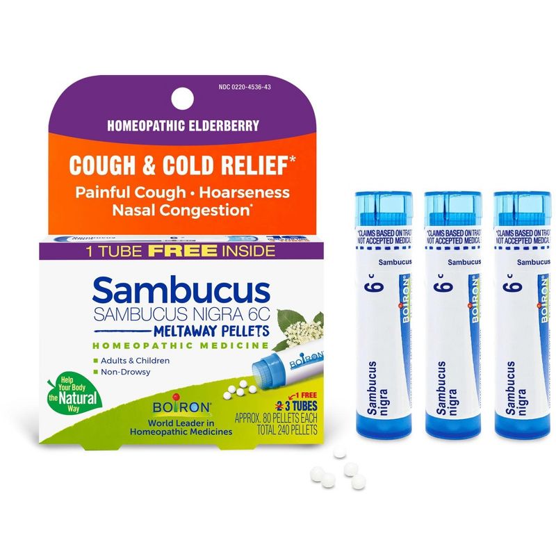 Boiron Sambucus Nigra 6C 3 MDT Homeopathic Medicine For Cough & Cold Relief  -  3 Pack Pellet, 1 of 5