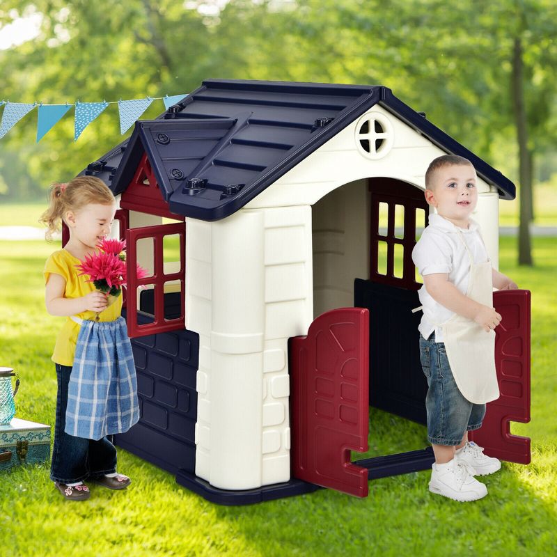 Costway Kid's Playhouse Games Cottage w/ 7 PCS Toy Set & Waterproof Cover, 4 of 11