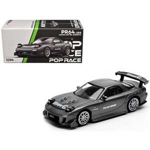 Mazda RX7 (FD) "RE Amemiya" Widebody RHD Gunmetal Gray Metallic with Carbon Hood 1/64 Diecast Model Car by Pop Race - 1 of 4