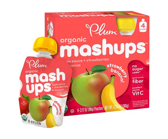 Plum Organics Mashups Apple Sauce Strawberry & Banana Fruit Pouches - 12.69oz