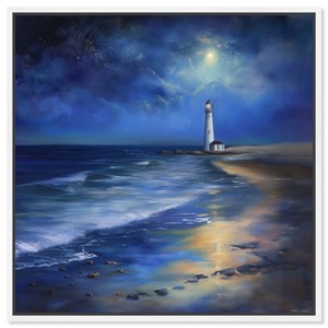 Art Remedy Lighthouse at Night Chic Coastal Wall Art Framed - 1 of 4