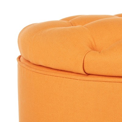 Tangerine Round Tufted Storage Ottoman with Oak Legs