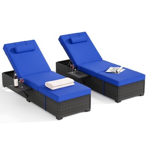 Outdoor Chaise Lounge Chairs Set of 2,  5 Position Adjustable Back Pool Sunbathing Recliner - 1 of 4