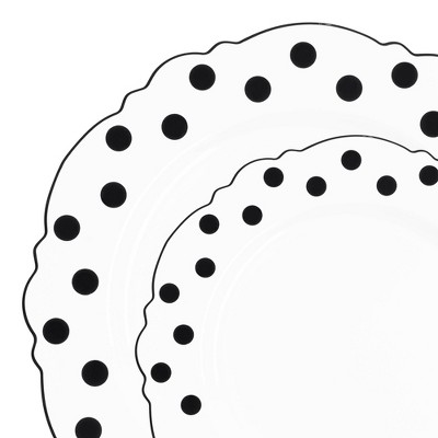 Smarty Had A Party White w/ Black Dots Blossom Plastic Dinnerware Set - 120 Sets