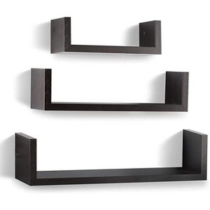 Display Floating Wooden Shelves with Espresso Finish - Set of 3 Wall Decoration Shelves - Homeitusa - 1 of 4