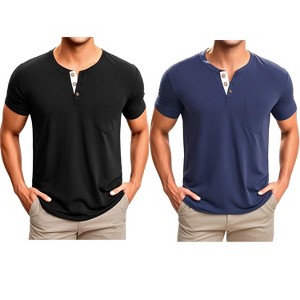 INSPIRE CHIC Men's Summer Short Sleeve Button Basic Henley T-Shirts 2 Packs - 1 of 4