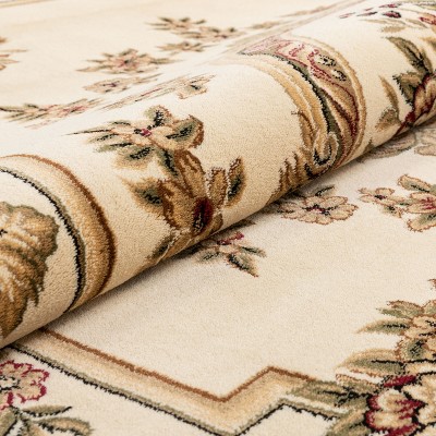 Ivory and Beige Synthetic Floral Medallion Runner Rug