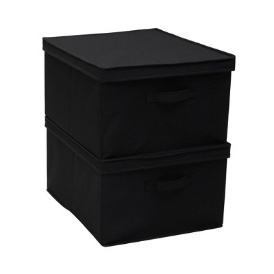 Jumbo Black Linen Stackable Fabric Storage Bins with Lids
