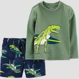 Carter's Just One You® Toddler Boys' 2pc Dinosaur Rash Guard Set - Green