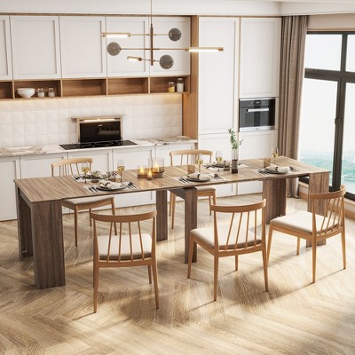 FURNIinspire Dining Tables Kitchen Dining Room Tables, Wood  Dining Table Multifunctional Extendable Console Table, Brown, 118.11"*35.43"*30.71"
