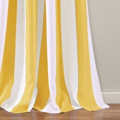 Lemon Yellow Stripe Blackout Polyester Wide Drapes, 2-Piece