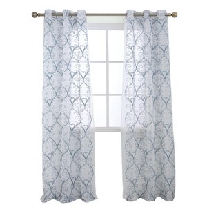RT Designers Collection Kimberly Embroidery Doily Grommet Sheer Curtain Panel Pair Wedgewood - 1 of 4