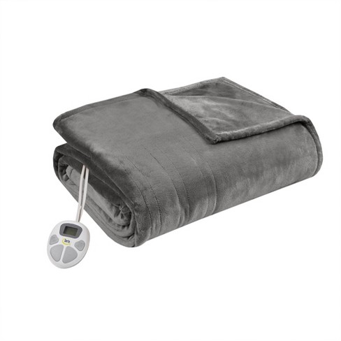 Serta Twin Plush Electric Heated Blanket Dark Gray