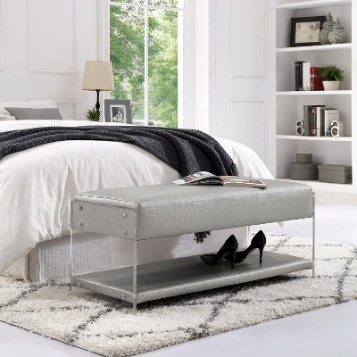 Inspired Home Galileo PU Leather Acrylic Shelf Bench