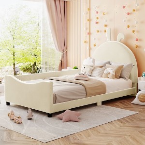 Twin Size Upholstered Daybed Platform Bed with Rabbit Ear Shaped Headboard-ModernLuxe - 1 of 4