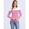 INSPIRE CHIC Women's Color Block Round Neck Long Sleeves Striped Basic T-Shirt - 3 of 4