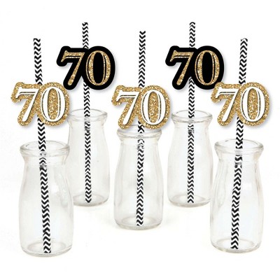 Big Dot of Happiness Adult 70th Birthday - Gold - Paper Straw Decor - Birthday Party Striped Decorative Straws - Set of 24