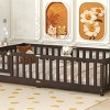 Twin Floor Bed with Fence and Door, Wood Montessori Toddler Bed for Kids, Low Platform Safety Guardrails for Transition-Baofuwish - 2 of 4