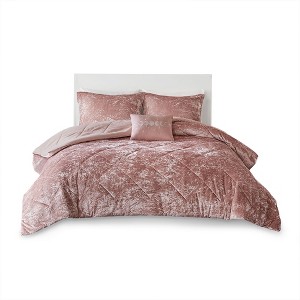 Gulches Twin Twin XL Blush 3 Piece Velvet Comforter Set with Throw Pillow - 1 of 4