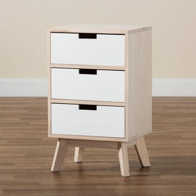 Halian Two-Tone White and Light Brown 3-Drawer Chest with Graduated Legs