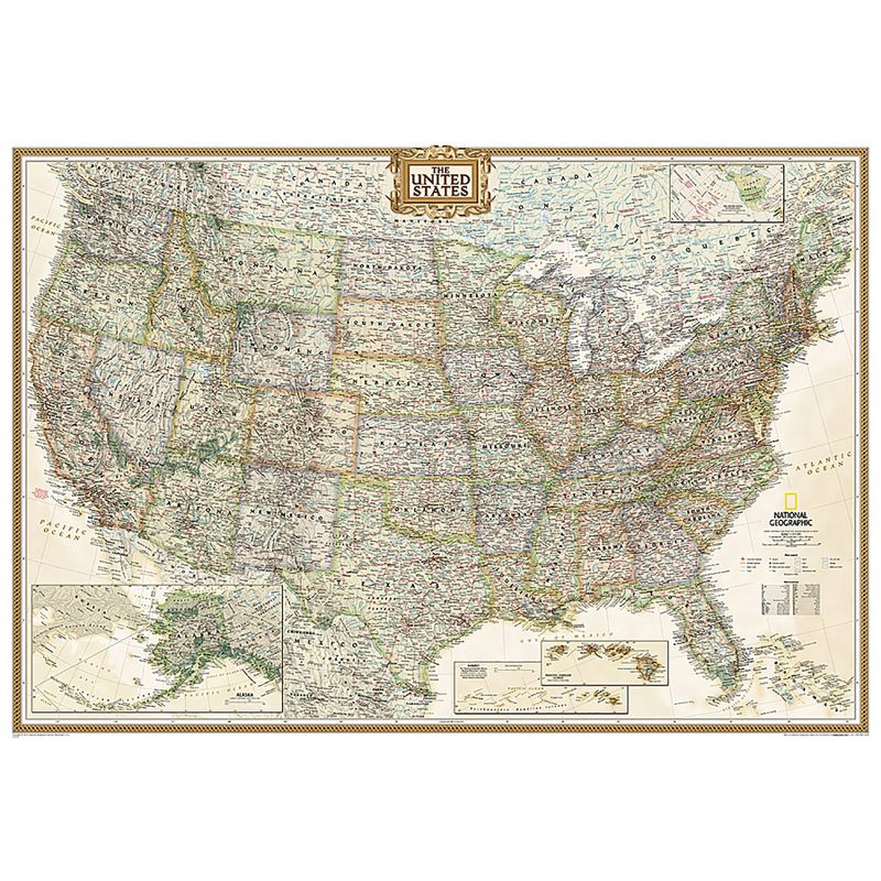 National Geographic United States Executive Map, Enlarged and Laminated, 69.25" x 48", 1 of 2