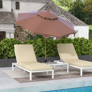 9' Patio Umbrella with Push Button Tilt and Crank, Double Top Ruffled Outdoor Market Table Umbrella with 8 Ribs, for Garden, Deck, Pool, Brown - 1 of 4