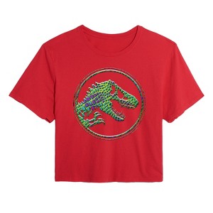 Women's - Jurassic Park - Reptile Texture Coin Logo- Juniors Cropped Graphic T-Shirt Cropped Graphic T-Shirt - 1 of 3
