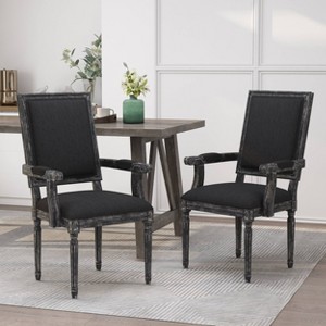 Set of 2 Maria French Country Wood Upholstered Dining Chairs - Christopher Knight Home - 1 of 4