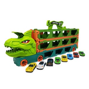 KOVOT Dinosaur Truck Racing Playset - 20" Storage Truck with 6.5-Foot Foldable Racetrack & 8 Alloy Raceing Cars - 1 of 4