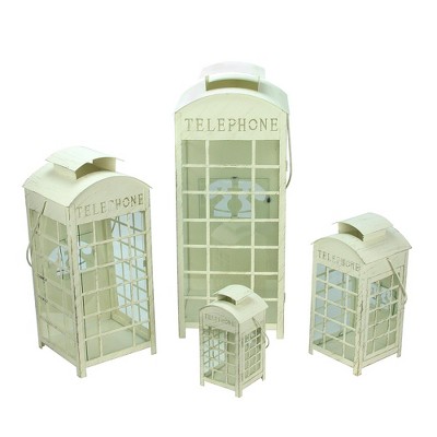 Northlight Set of 4 Weathered Cream and Gold Telephone Booth Glass Pillar Candle Lanterns 8.75" - 25"