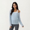 Anna-Kaci Active 2-Piece Women's Long Sleeve Sheer Pullover Top Set with Off Shoulder Neckline and Relaxed Fit - 2 of 4