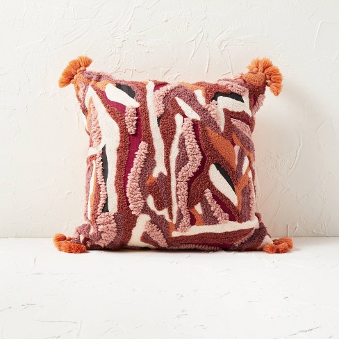 Textured Tufted Square Throw Pillow Rust - Opalhouse designed with Jungalow