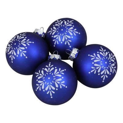 Northlight Glitter Snowflake Christmas Glass Ball Ornaments - 3" (75mm) - Royal Blue - 4ct