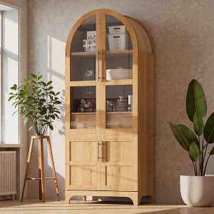 Mshliw 71" Tall Arched Kitchen Pantry Cabinet with Glass Doors, Adjustable Shelves, Hidden Drawer & Door Storage Racks, Farmhouse Storage Cupboard - 1 of 4