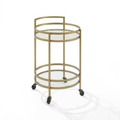 Bailey Round Bar Cart Gold - Crosley: Mobile Beverage & Drink Station, Tempered Glass Shelves, Steel Frame