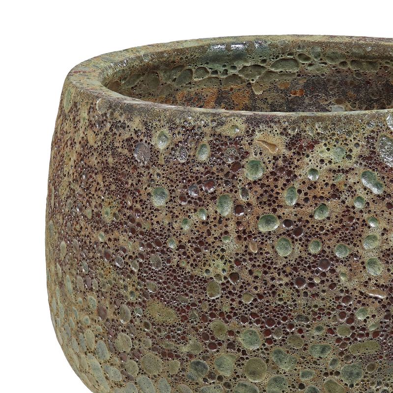 Sunnydaze Round Lava Finish Ceramic Planter - Green Distressed Ceramic - 14" Round, 4 of 8