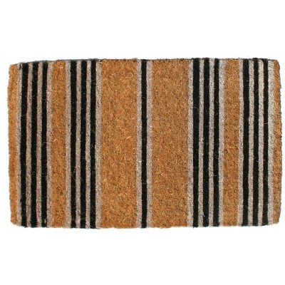 Imports Decor Printed Coir Doormat, Black Stripes, 18-Inch by 30-Inch
