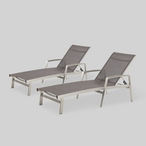 Oxton 2pk Mesh Patio Chaise Lounge - Gray - Christopher Knight Home: Aluminum Frame, Weather-Resistant, Adjustable Back - 1 of 4