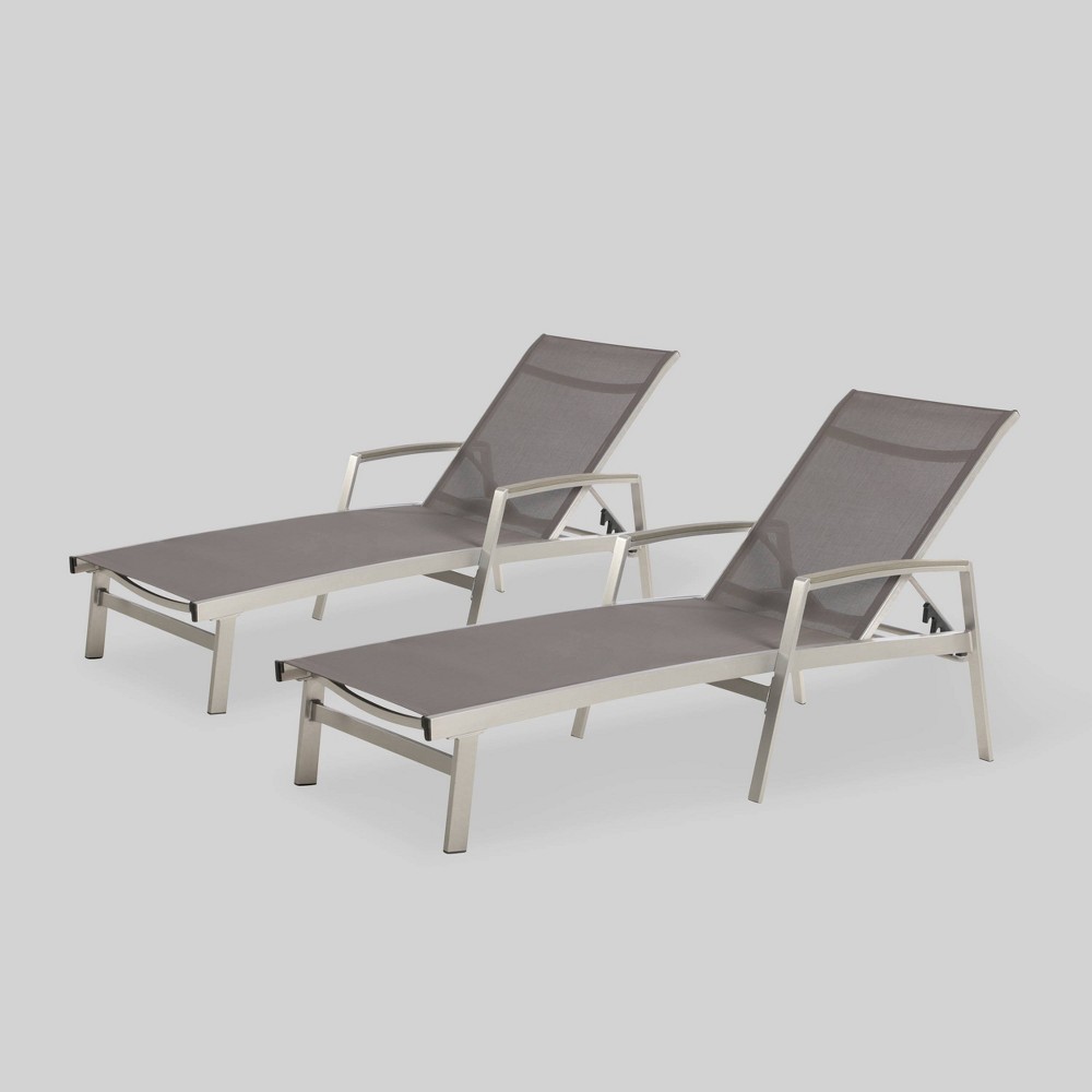 Oxton 2pk Mesh Patio Chaise Lounge - Gray - Christopher Knight Home: Aluminum Frame, Weather-Resistant, Adjustable Back
