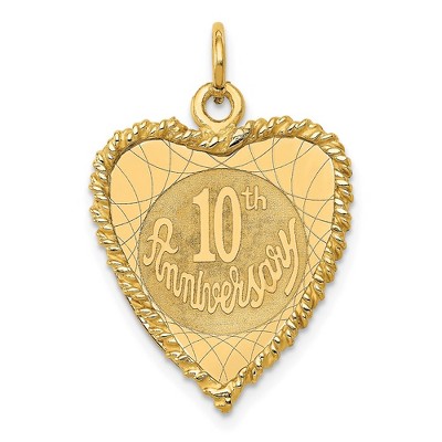 Black Bow Jewelry 14k Yellow Gold 10th Anniversary Rope Heart Charm or Pendant, 19mm