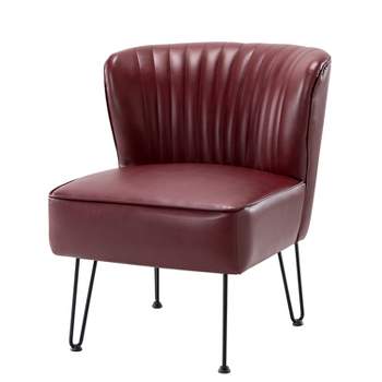 Eustacio Comtemperary Tufted  back Vegan Leather Accent Side Chair with metal legs  | Karat Home