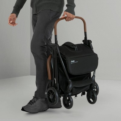 Black Compact Travel Stroller with Leatherette Handle
