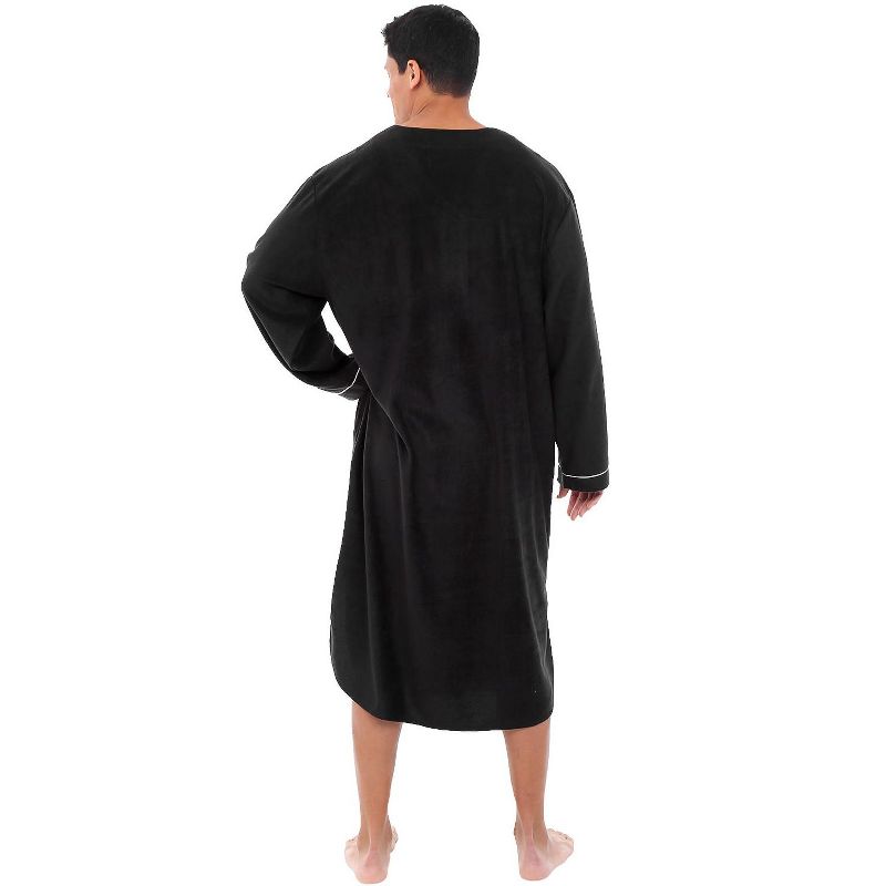 Men's Soft Plush Fleece Sleep Shirt, Warm Long Henley Night Shirt Pajamas, 2 of 6