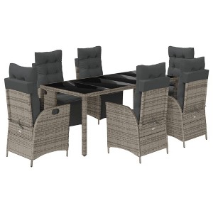 vidaXL Patio Dining Set with Cushions Outdoor Garden Furniture Poly Rattan - Gray 74.8" Table Length 6 Piece - 1 of 4