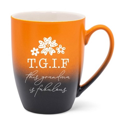Elanze Designs TGIF This Grandma Is Fabulous Two Toned Ombre Matte Orange and Black 12 ounce Ceramic Stoneware Coffee Cup Mug