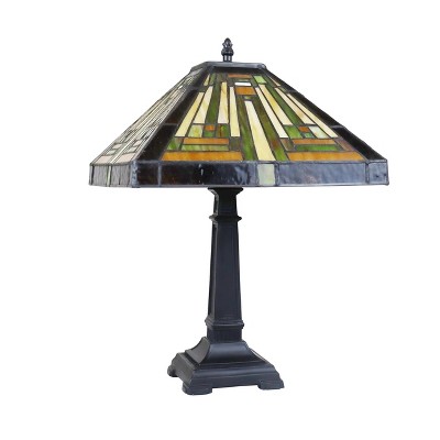 Innes Mission Tiffany-Style Blackish Bronze Table Lamp with Stained Glass Shade