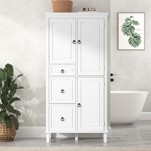Okak Bathroom Storage Cabinet,Wall Mounted/Floor Cabinet with Shelves for Living Room, Kitchem, Office, White - 1 of 4