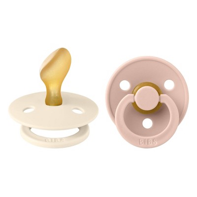 Image of Bibs Color Anatomical Nipple Latex Pacifier 0-6m - Size 1 - Ivory/Blush - 2pk
